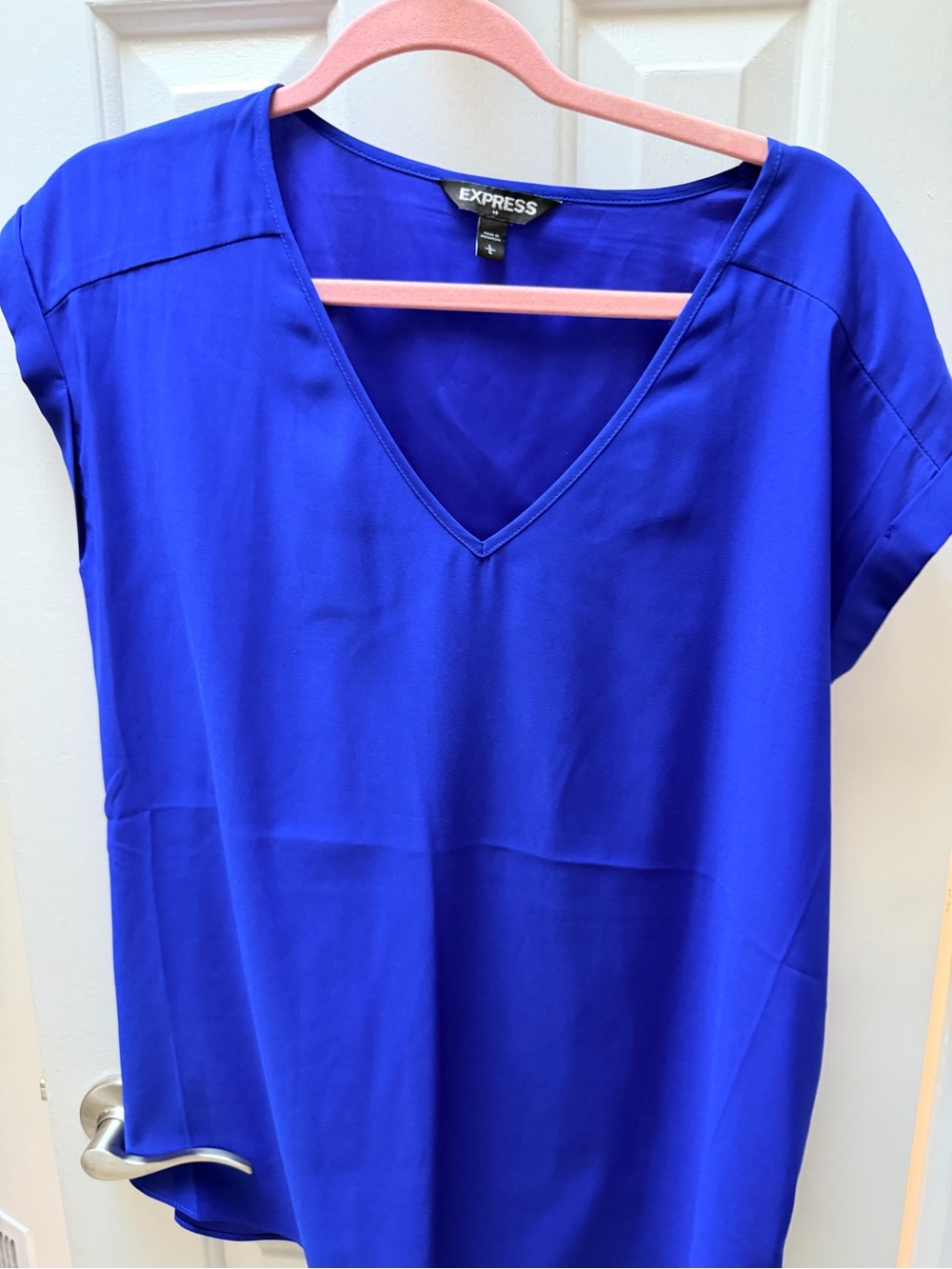 Express Women's V-Neck Short Sleeve Top - Cobalt Blue